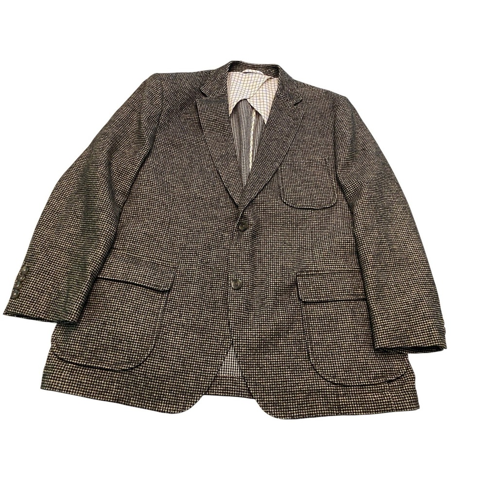 Kroon Mens Blazer 46R Brown Micro Houndstooth Unstructured Sport Coat Jacket EUC